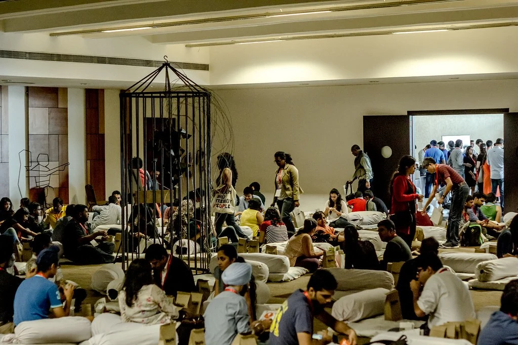 Participants gathered in a shared lounge at All or Nothing.