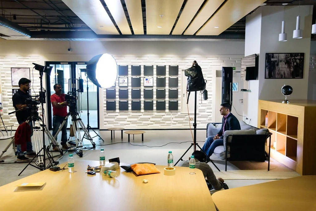 A camera set up for an interview at Purpose & Progress.