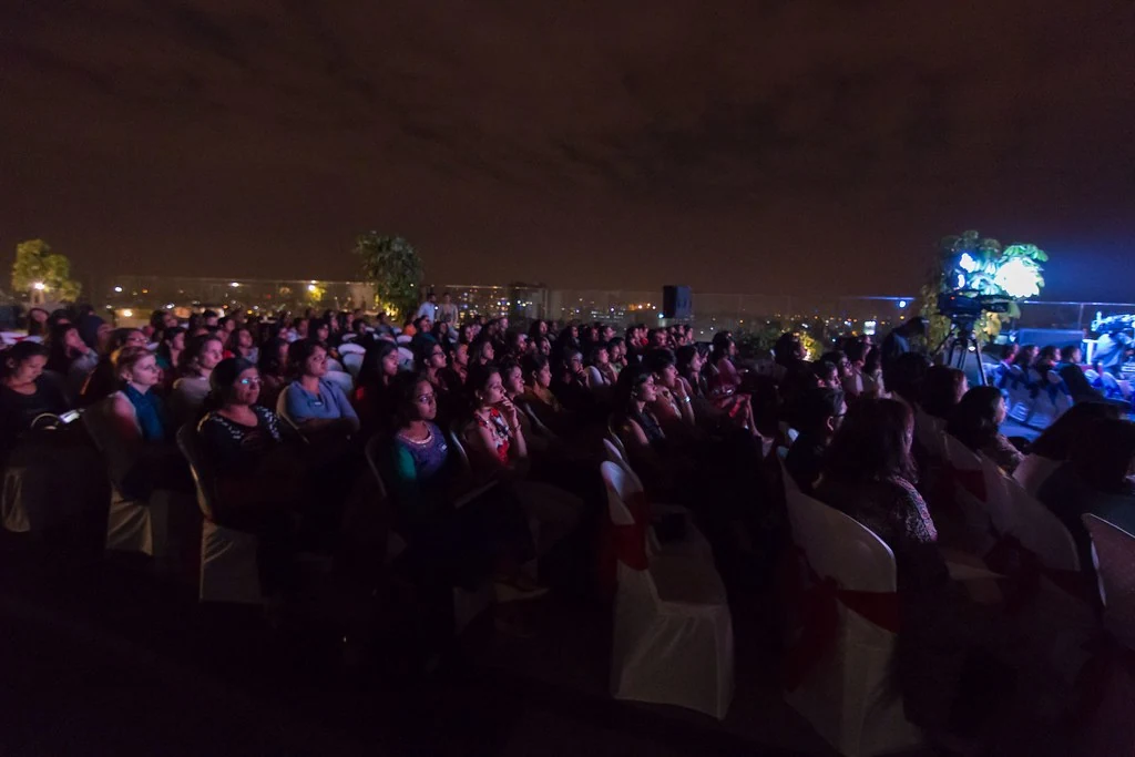 The audience gathered at the stage after dark at TEDxBangaloreWomen.
