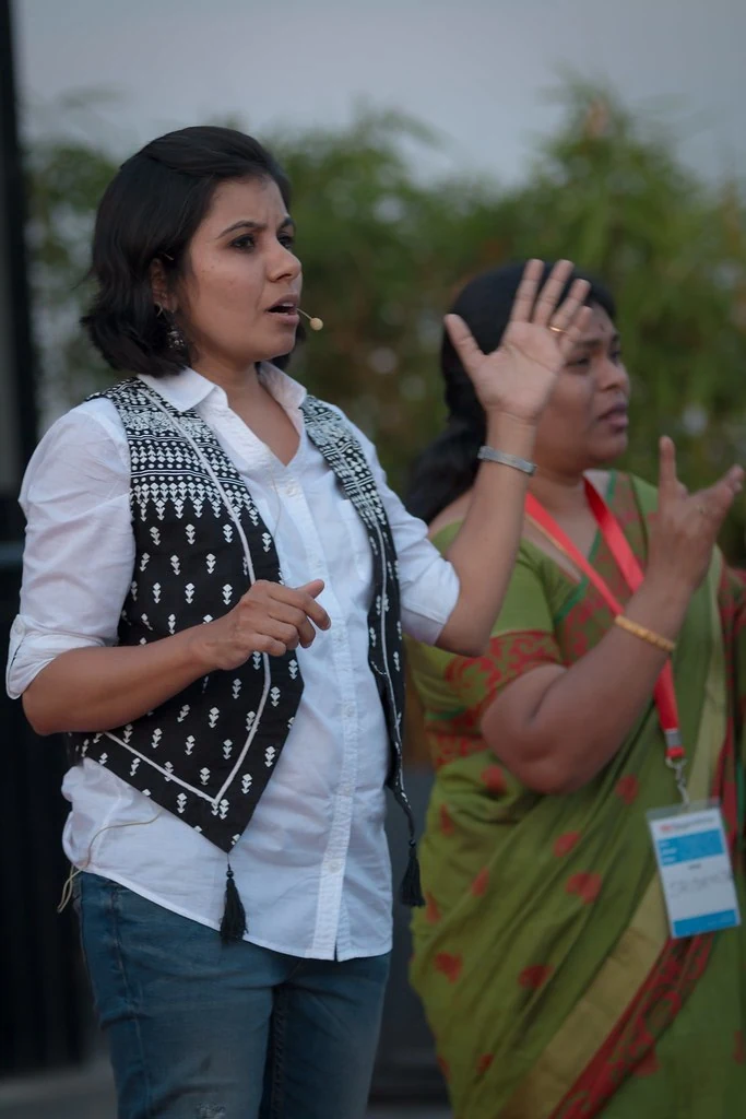 A presenter addressing the gathering at TEDxBangaloreWomen.